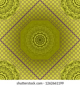 Geometric Pattern with hand-drawing floral ornament. illustration. For fabric, textile, bandana, scarg, print.