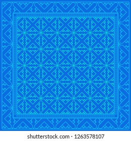 Geometric Pattern with hand-drawing floral ornament. illustration. For fabric, textile, bandana, scarg, print.