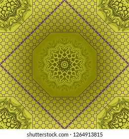 Geometric Pattern with hand-drawing floral ornament. illustration. For fabric, textile, bandana, scarg, print.