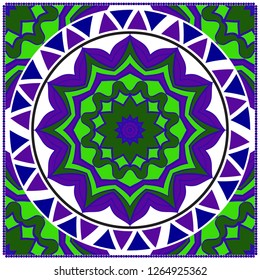 Geometric Pattern with hand-drawing floral ornament. illustration. For fabric, textile, bandana, scarg, print.