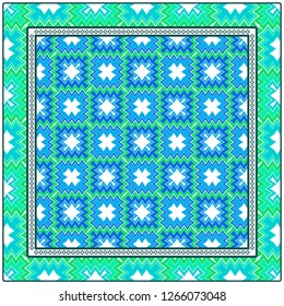 Geometric Pattern with hand-drawing floral ornament. illustration. For fabric, textile, bandana, scarg, print.