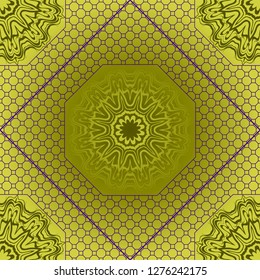 Geometric Pattern with hand-drawing floral ornament. illustration. For fabric, textile, bandana, scarg, print.