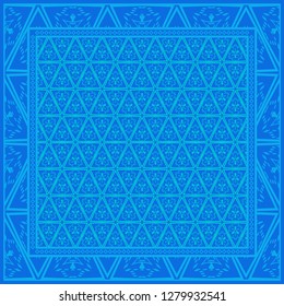 Geometric Pattern with hand-drawing floral ornament. illustration. For fabric, textile, bandana, scarg, print.