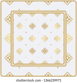Geometric Pattern With Hand-Drawing Floral Ornament. Vector Illustration. For Fabric, Textile, Bandana, Scarg, Print. Gold color.