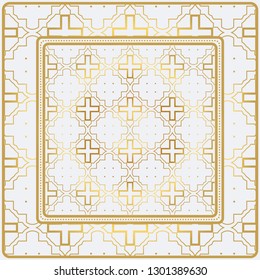 Geometric Pattern With Hand-Drawing Ornament. Illustration. Design For Prints, Textile, Decor, Fabric. Super Vector Pattern. Gold color.