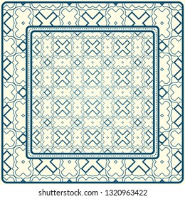 Geometric Pattern With Hand-Drawing Ornament. Illustration. For Fabric, Textile, Bandana, Scarg, Print.