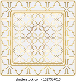 Geometric Pattern With Hand-Drawing Ornament. Illustration. Design For Prints, Textile, Decor, Fabric. Super Vector Pattern. Gold color.