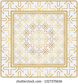 Geometric Pattern With Hand-Drawing Ornament. Illustration. Design For Prints, Textile, Decor, Fabric. Super Vector Pattern. Gold color.