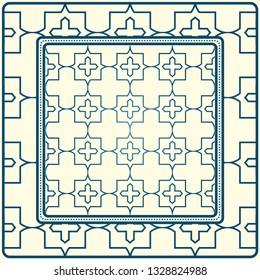 Geometric Pattern With Hand-Drawing Ornament. Illustration. For Fabric, Textile, Bandana, Scarg, Print.