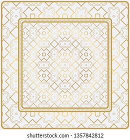 Geometric Pattern With Hand-Drawing Ornament. Illustration. Design For Prints, Textile, Decor, Fabric. Super Vector Pattern. Gold color.