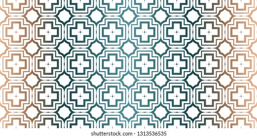 Geometric Pattern With Hand-Drawing Ornament. Vector Super Illustration. For Fabric, Textile, Bandana, Scarg, Colored Print. Brown green color.