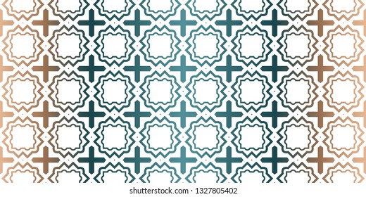 Geometric Pattern With Hand-Drawing Ornament. Vector Super Illustration. For Fabric, Textile, Bandana, Scarg, Colored Print. Brown green color.