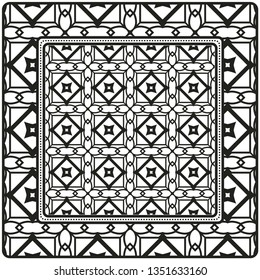 Geometric Pattern With Hand-Drawing Ornament. Vector Illustration. For Fabric, Textile, Bandana, Scarg, Print.