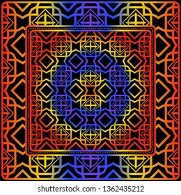 Geometric Pattern With Hand-Drawing Ornament. Vector Illustration. For Fabric, Textile, Bandana, Scarg, Print.