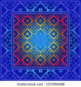 Geometric Pattern With Hand-Drawing Ornament. Vector Illustration. For Fabric, Textile, Bandana, Scarg, Print.