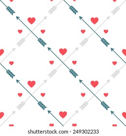 Geometric pattern with hearts and arrows. Romantic seamless vector pattern for Valentine's Day or wedding. Abstract texture can be used for greeting cards, wedding invitations or party Valentine's Day