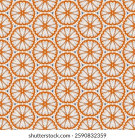 Geometric Pattern - Hearts and Flowers (White, Orange, Navy) - Repeating Vector Image; Easily Editable; Endless Design; Colorful lIlustration. Print for Gift Paper, Packaging, etc.