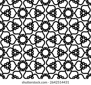 Geometric Pattern - Hexagon of Flowers (Black, White) - Repeating Vector Image; Easily Editable; Endless Design; Colorful lIlustration. Print for Gift Paper, Packaging, etc.