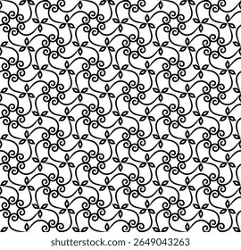 Padrão Geométrico - Hexágono - Flores e Folhas (Preto, Branco) - Imagem Vetorial Repetitiva; Facilmente Editável; Design Infinito; Ilustração Colorida. Imprimir para papel-presente, embalagem, etc.