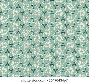 Padrão Geométrico - Hexágono - Flores e Folhas (Creme, Verde Mole, Verde Escuro) - Imagem Vetorial Repetitiva; Facilmente Editável; Design Infinito; Ilustração Colorida. Imprimir para papel-presente, embalagem, etc.