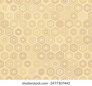 Geometric pattern. Hexagon stacked mosaic cells. Orange color tones. Hexagonal shapes. Tileable pattern. Seamless vector illustration.