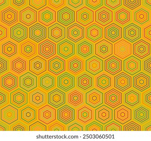 Geometric pattern. Hexagon stacked mosaic cells. Hexagonal cells. Multiple tones color palette. Seamless pattern. Tileable vector illustration.