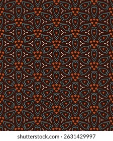Geometric Pattern - Hexagonal Hearts (Cream, Orange, Brown, Blue) - Repeating Vector Image; Easily Editable; Endless Design; Colorful lIlustration. Print for Gift Paper, Packaging, etc.
