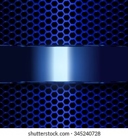 Geometric pattern of hexagons with blue metallic banner