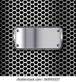 geometric pattern of hexagons with metallic banner