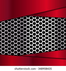 geometric pattern of hexagons with red metal plates
