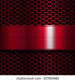 geometric pattern of hexagons with red metallic banner