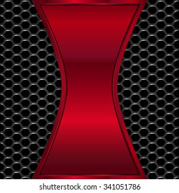 Geometric pattern of hexagons with red metallic banner. Abstract vector background