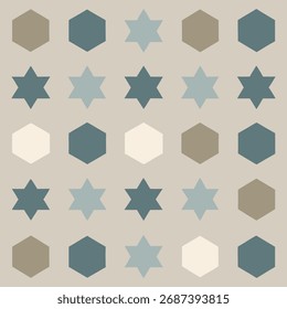 Geometric Pattern of Hexagons and Stars in Muted Tones