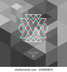 Geometric Pattern with Hipster Logo for Website, Brochure, Flyer or Poster Design. Monochrome Illustration for Business Cover Design.