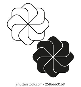 Geometric pattern icon. Abstract shape vector. Rotating symmetrical figure. Black and white design.
