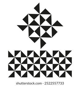 Icono de patrón geométrico. Formas triangulares Abstractas. Vector diseño blanco y negro. Disposición simétrica.