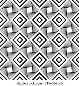 Geometric pattern illusion monochrome textile, fabric pattern, wallpaper, print, home decor, package, product.