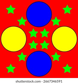 Geometric pattern illustration. Colorful shapes composition. Stars and circles design. Vector modern background.