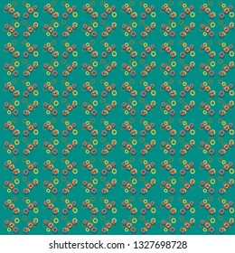 Geometric pattern illustration of lime, yellow, orange and charcoal circles, eyelets in vertical and horizontal layout. Seamless repeat pattern for gift wrap, textile, fabric, scrapbooking and fashion