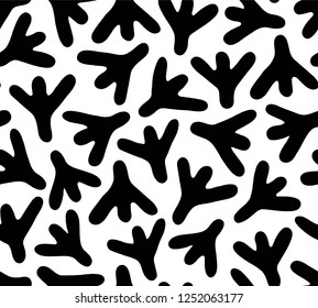 Geometric pattern. Inspired by chicken footprints. Black and white lines and shapes. Vector art with sketch / hand drawn style, like a doodle. 