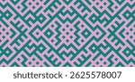 Geometric pattern inspired by circuit boards and digital networks. Abstract vector design with tech lines and modular structures.