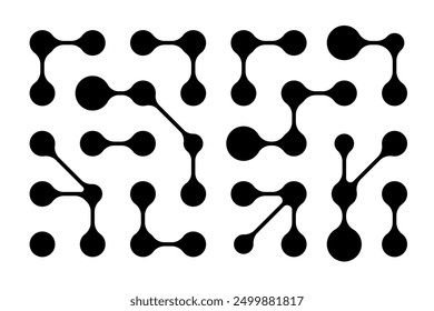 Geometric pattern of interconnected blobs and dots, resembling metaballs. The fluid shapes morph seamlessly, evoking neuron networks and a Y2K aesthetic, medical and scientific theme.