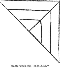 Um padrão geométrico com linhas de interseção formando um canto em um estilo desenhado à mão. As formas angulares criam um efeito de canto dinâmico com bordas ásperas. Ilustração de vetor de desenhos animados.