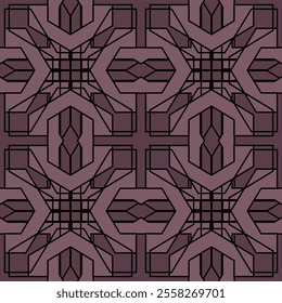 Geometric pattern with intersecting lines, symmetrical shapes, and a dark purple background. Intricate design, modern aesthetic, and suitable for wallpapers or textiles