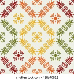 Geometric pattern with intertwining leaves and berries in a linear style