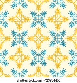 Geometric pattern with intertwining leaves and berries in a linear style