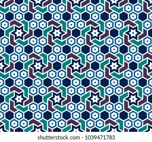 Geometric pattern in the Islamic style. Traditional seamless background in blue. Vector illustration.