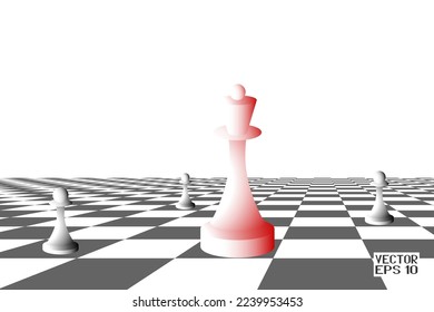 Geometrisches Muster. Einzeln bewegte Mauern und rote Königin auf Chessboard-Hintergrund. Abstrakte Bildschirmhintergründe. Vektorgrafik. 3D-Illustration