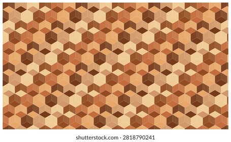 Geometric pattern with isometric cubes, abstract background in brown, orange and beige, optical illusion texture.