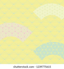 Geometric pattern in Japanese style. Fan icons vector with colorful backdrop.